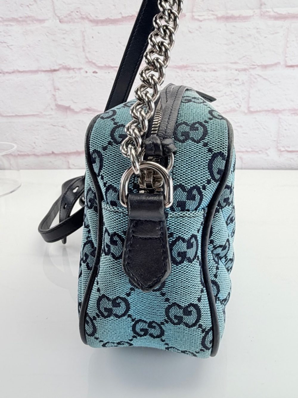 Gucci Blue GG Supreme Canvas Crossbody with Black Leather Trim - Picture 6 of 16